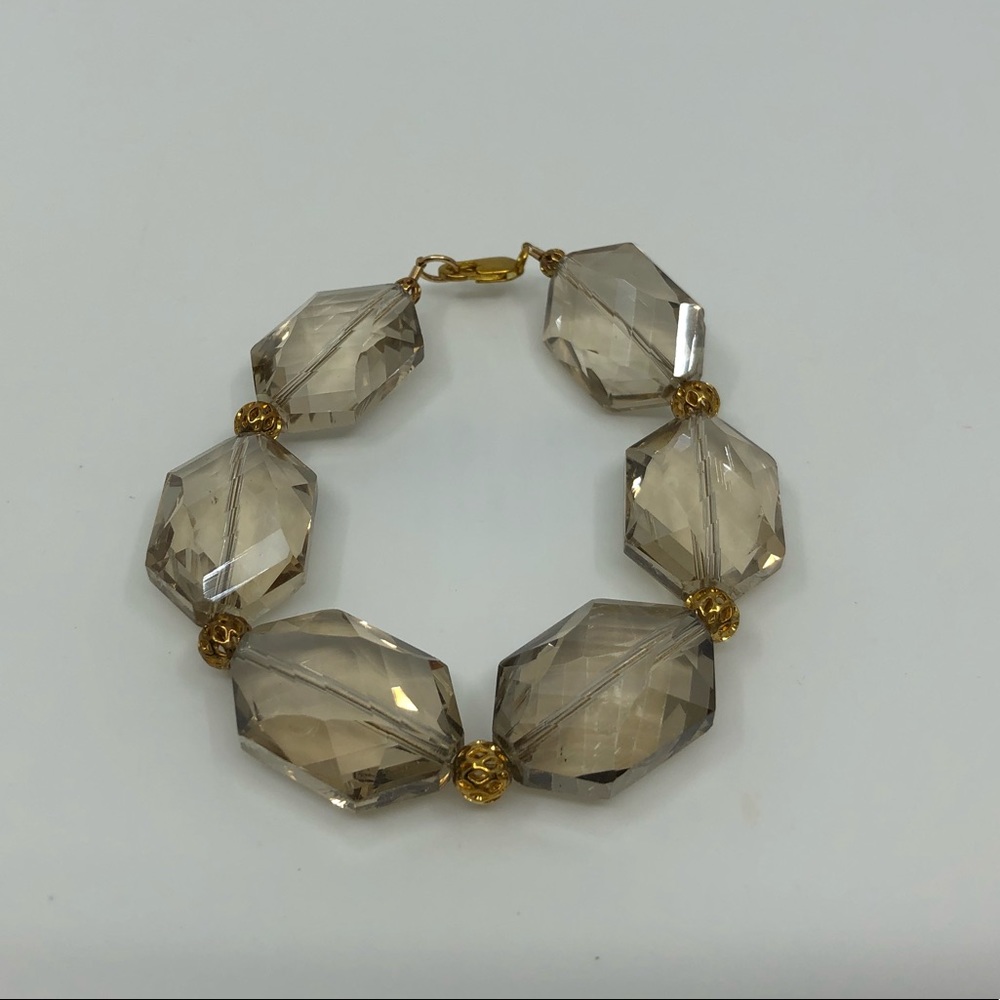 Champagne Crystal Bracelet w/Gold Filigree Beads